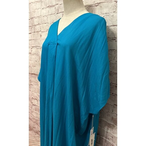 Liz Claiborne Dress XXL Turquoise Kaftan Long Shift Midi Dolman Sleeve Rayon NEW - Picture 3 of 6
